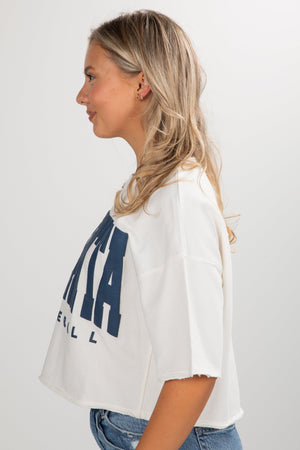 White Atlanta Baseball Cropped Tee