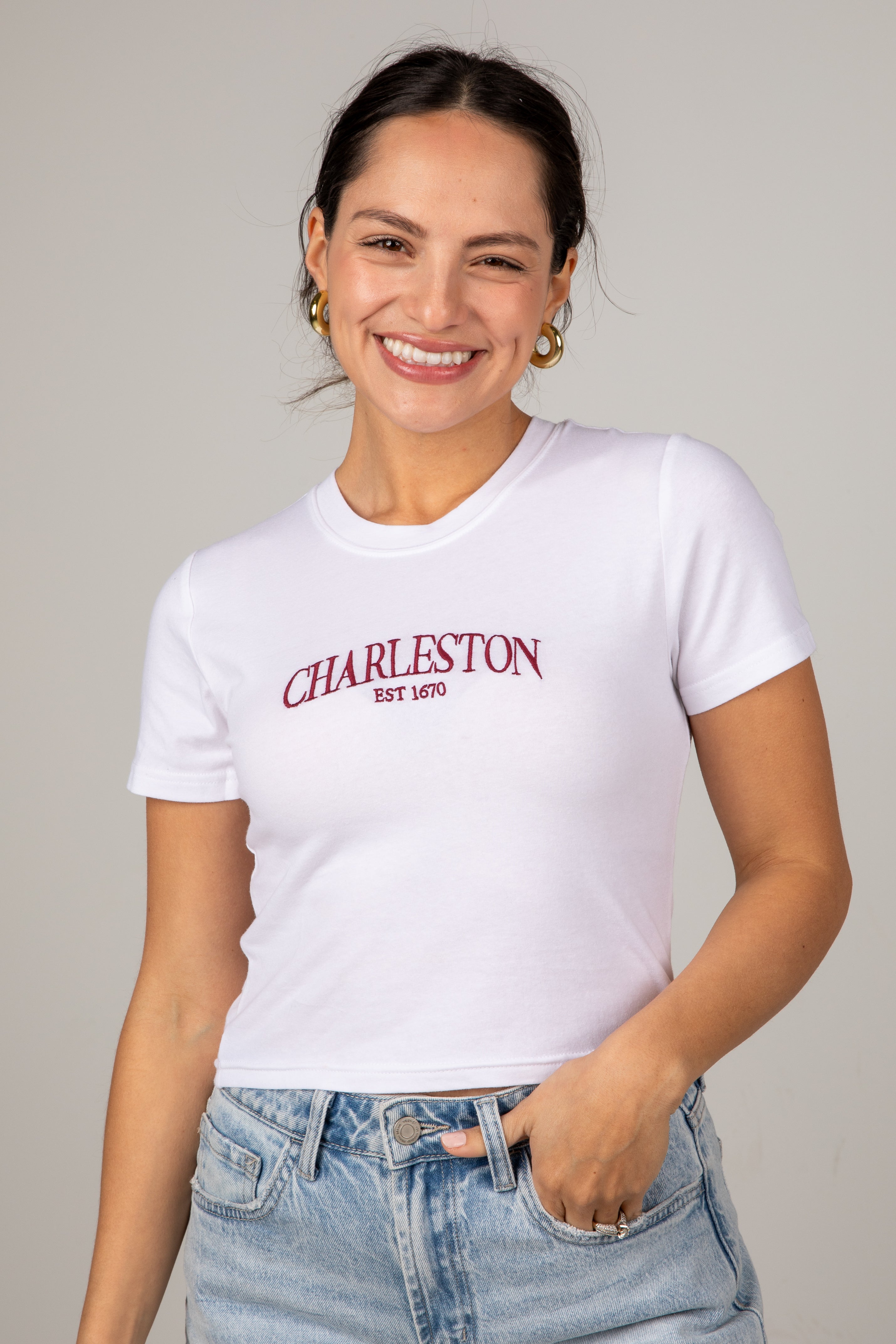 Charleston Est 1670 Crop White Tee