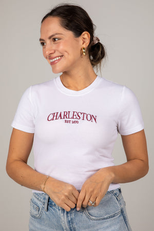 Charleston Est 1670 Crop White Tee