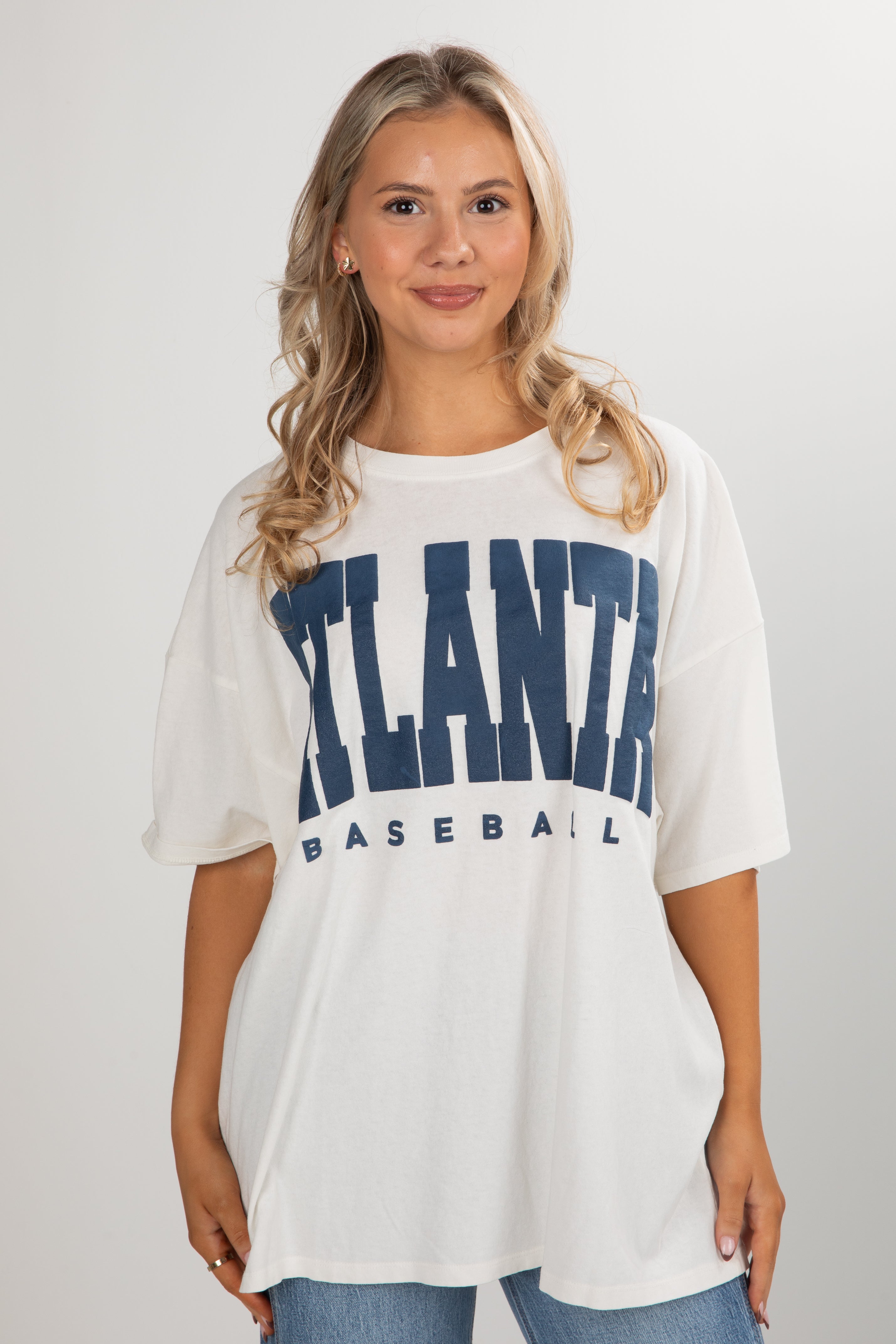 Off White/Navy Atlanta Baseball Tee
