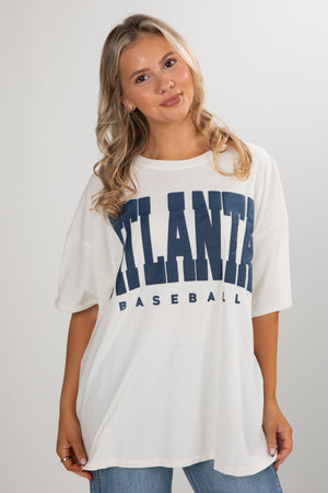 Off White/Navy Atlanta Baseball Tee