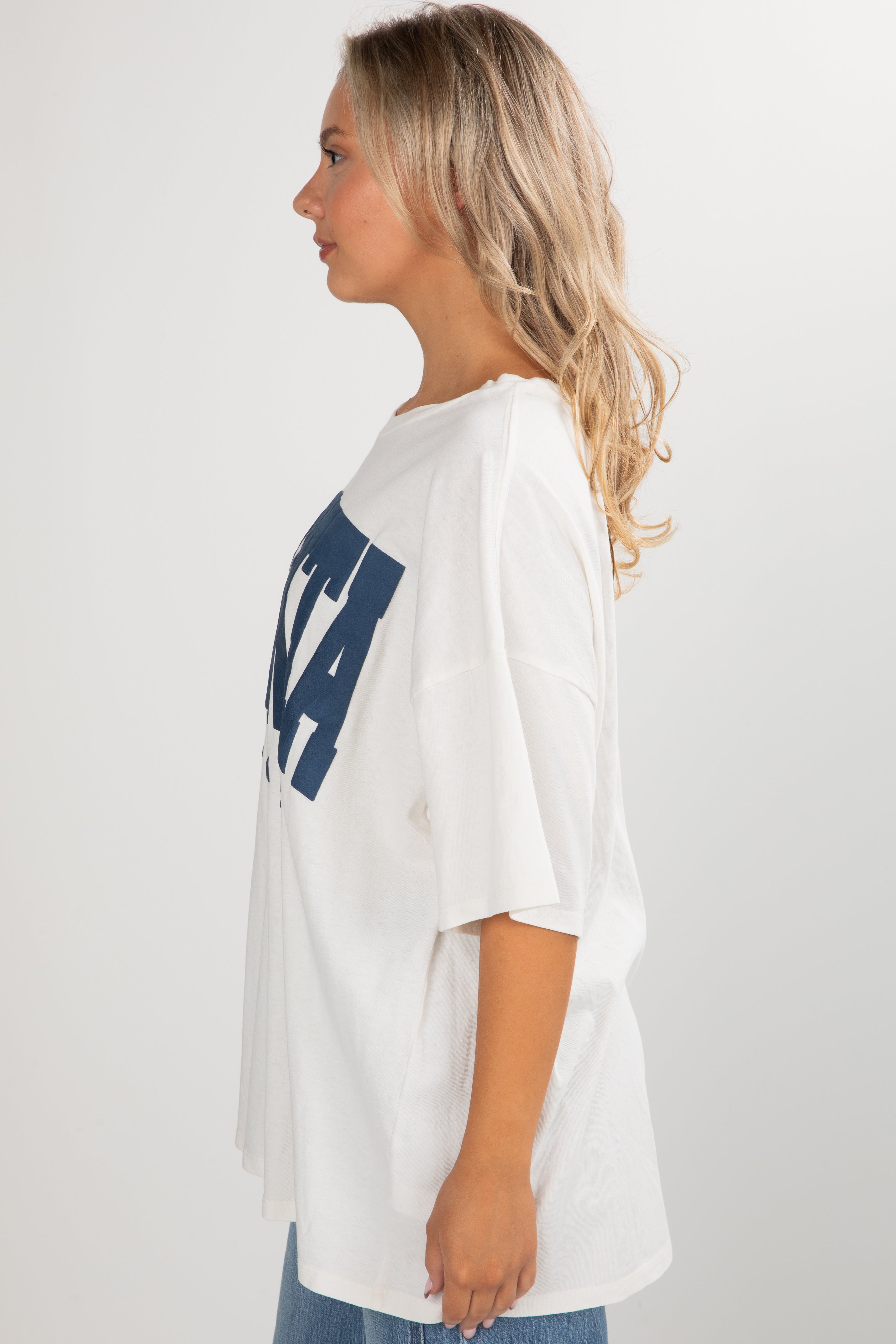 Off White/Navy Atlanta Baseball Tee