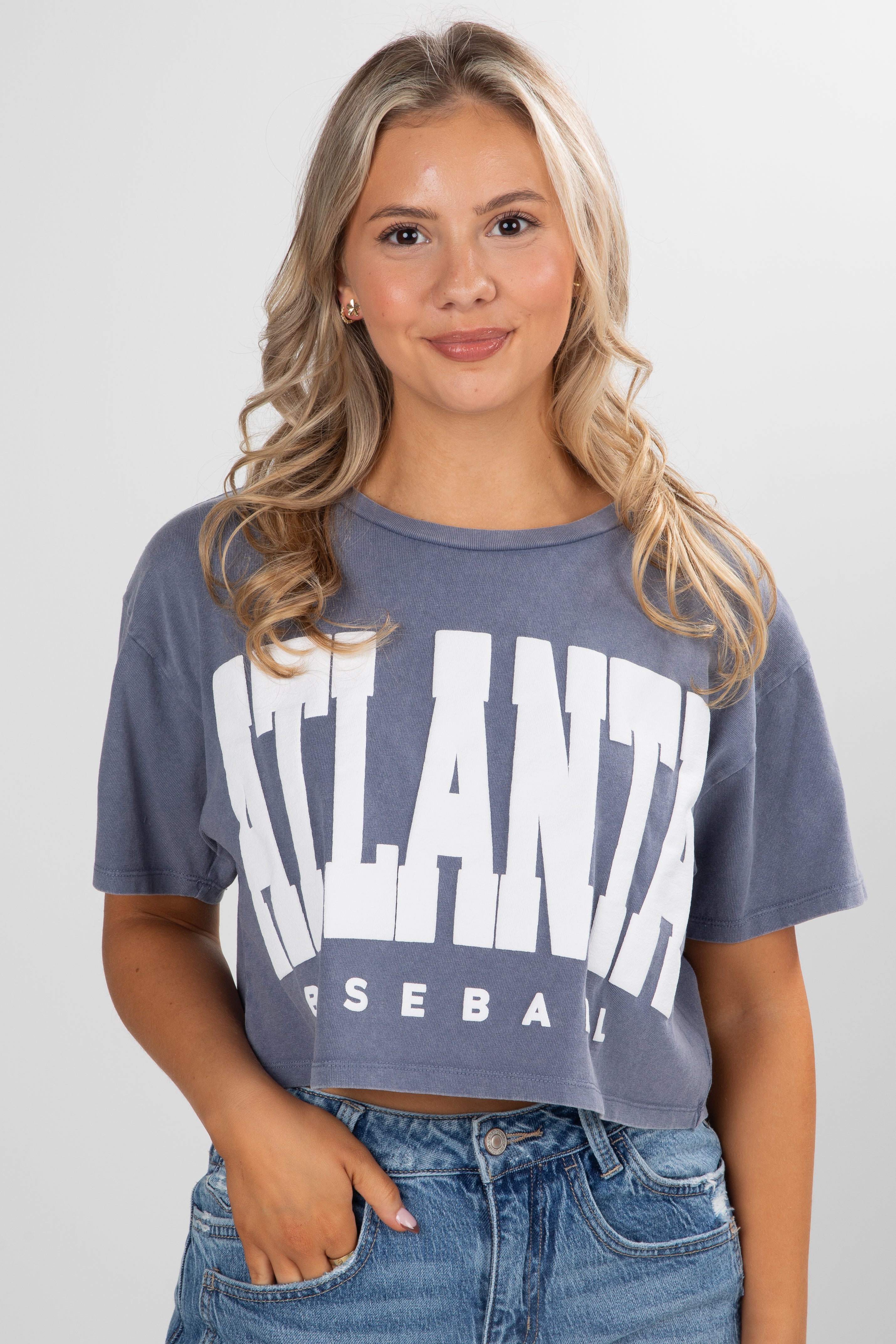 Navy Atlanta Baseball Cropped Tee
