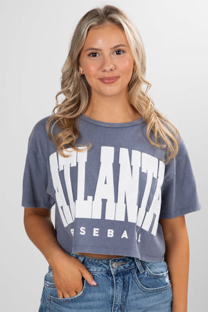 Navy Atlanta Baseball Cropped Tee