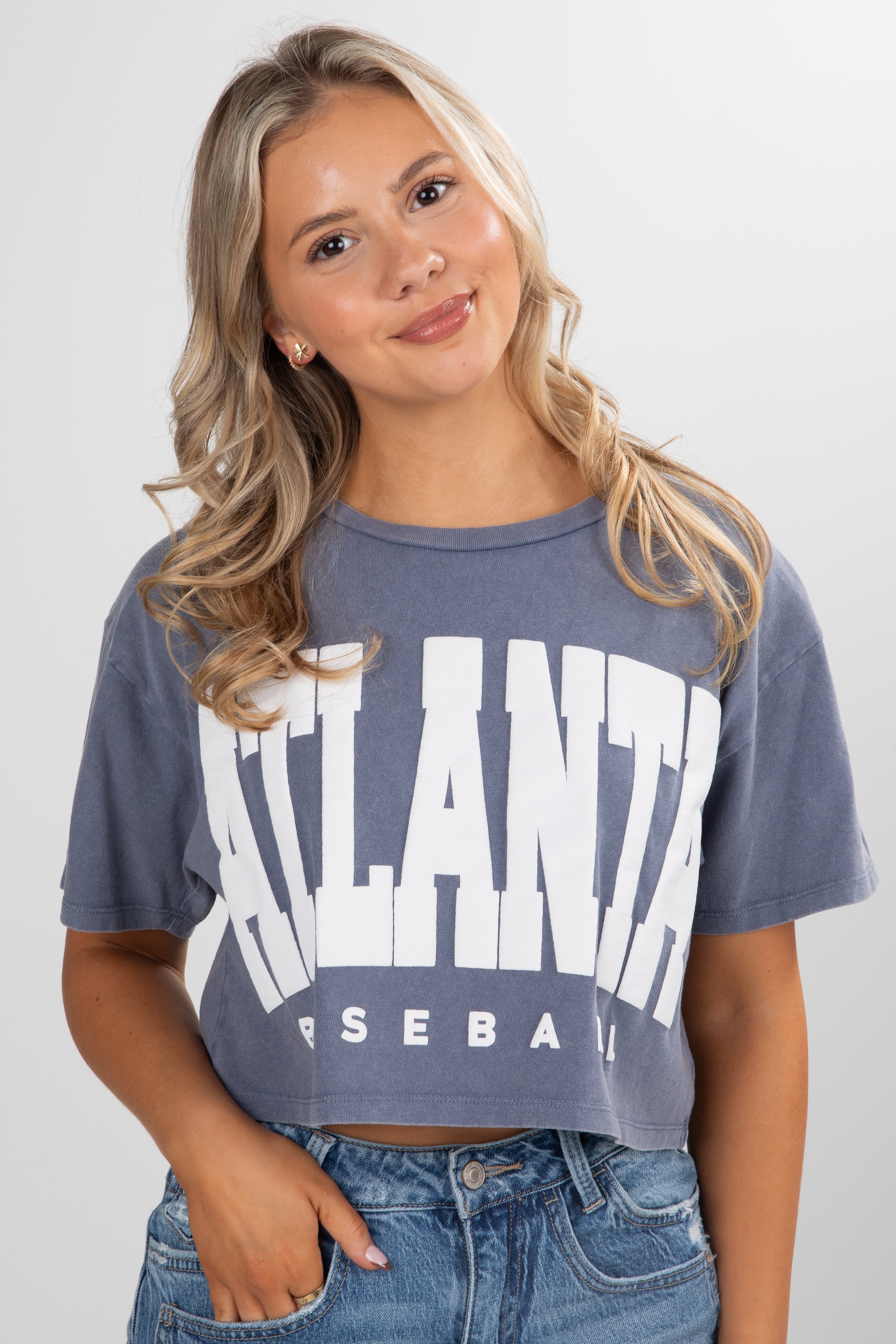Navy Atlanta Baseball Cropped Tee