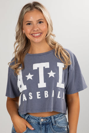 Navy ATL Star Baseball Cropped Tee