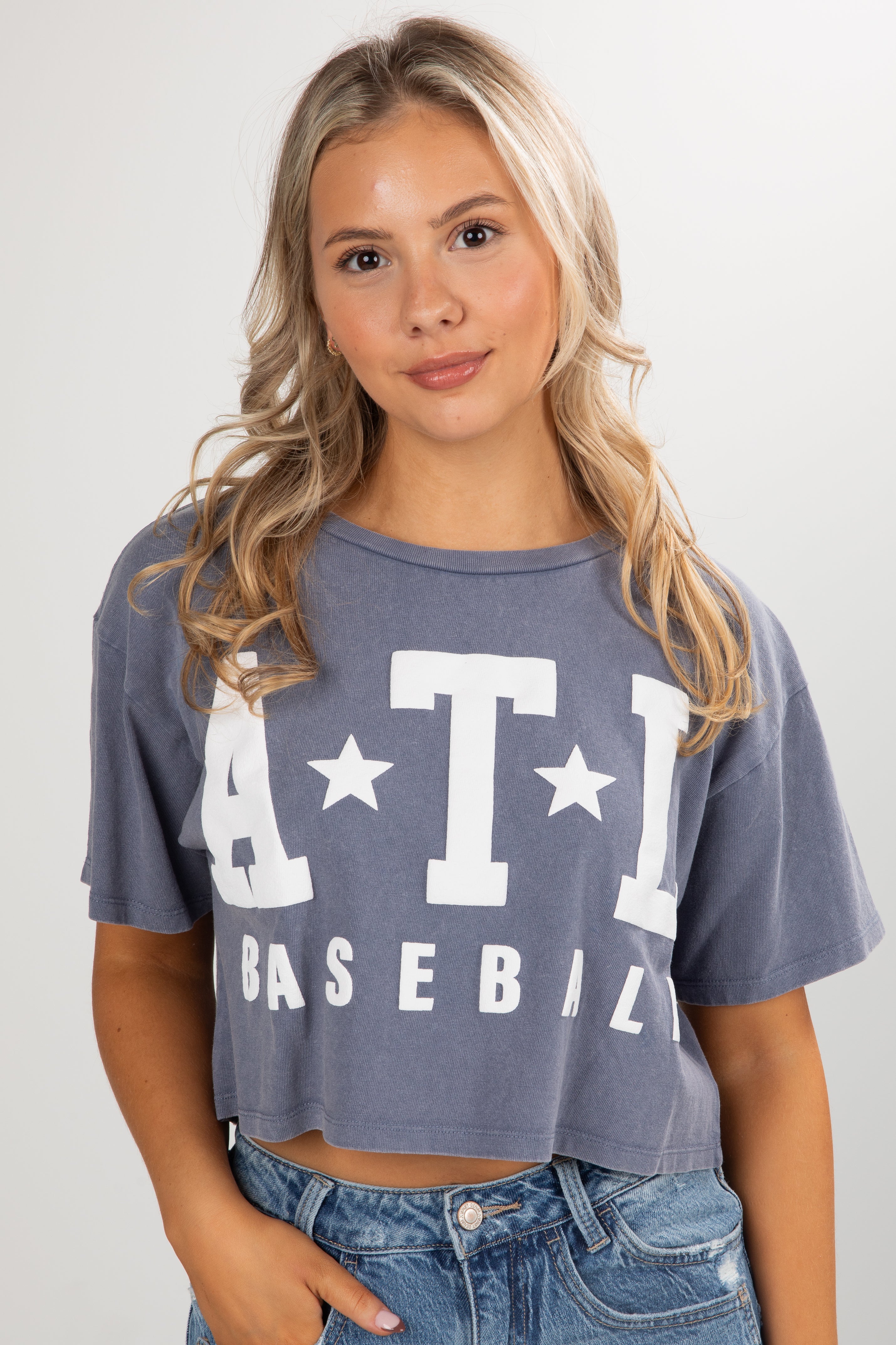 Navy ATL Star Baseball Cropped Tee