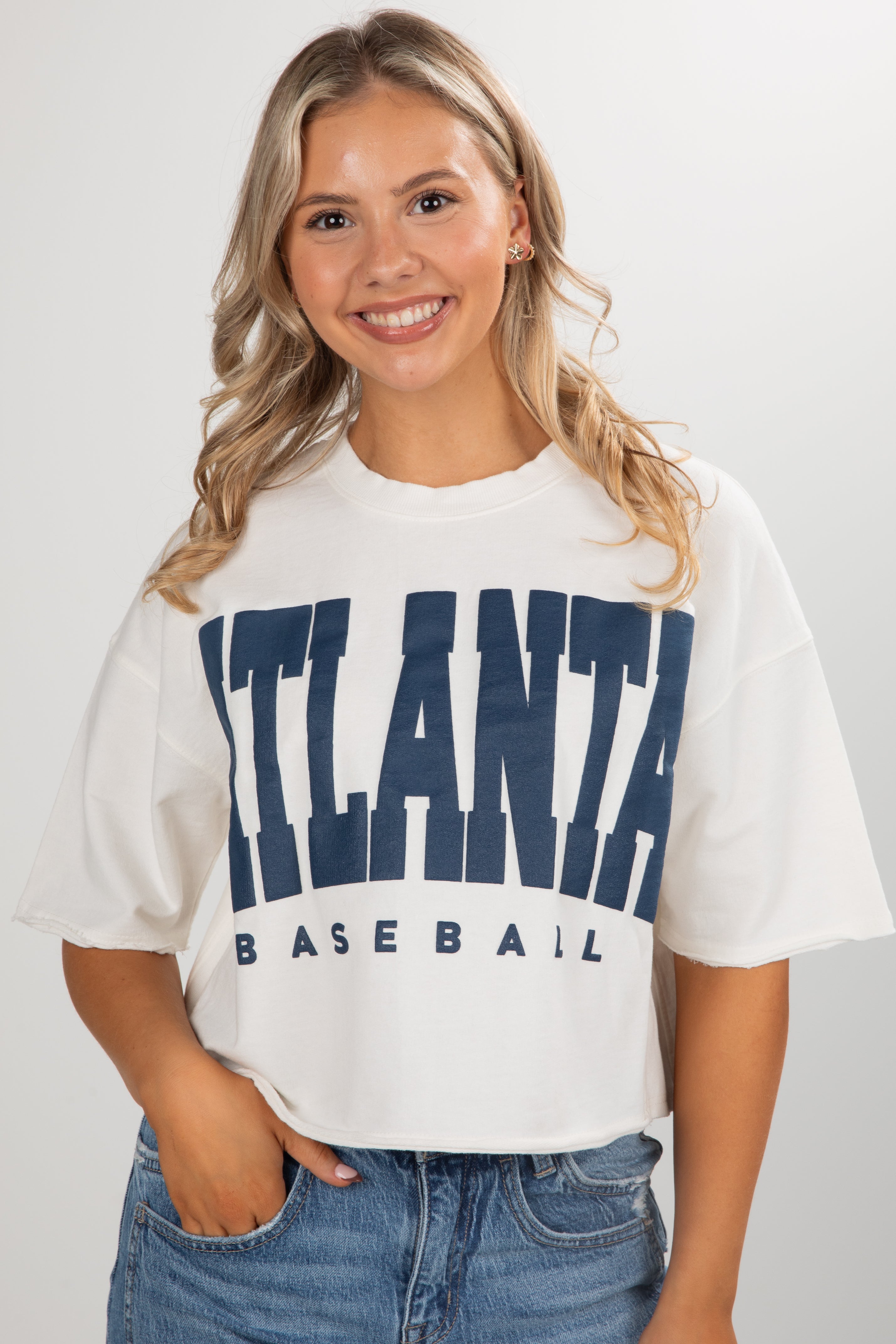 White Atlanta Baseball Cropped Tee