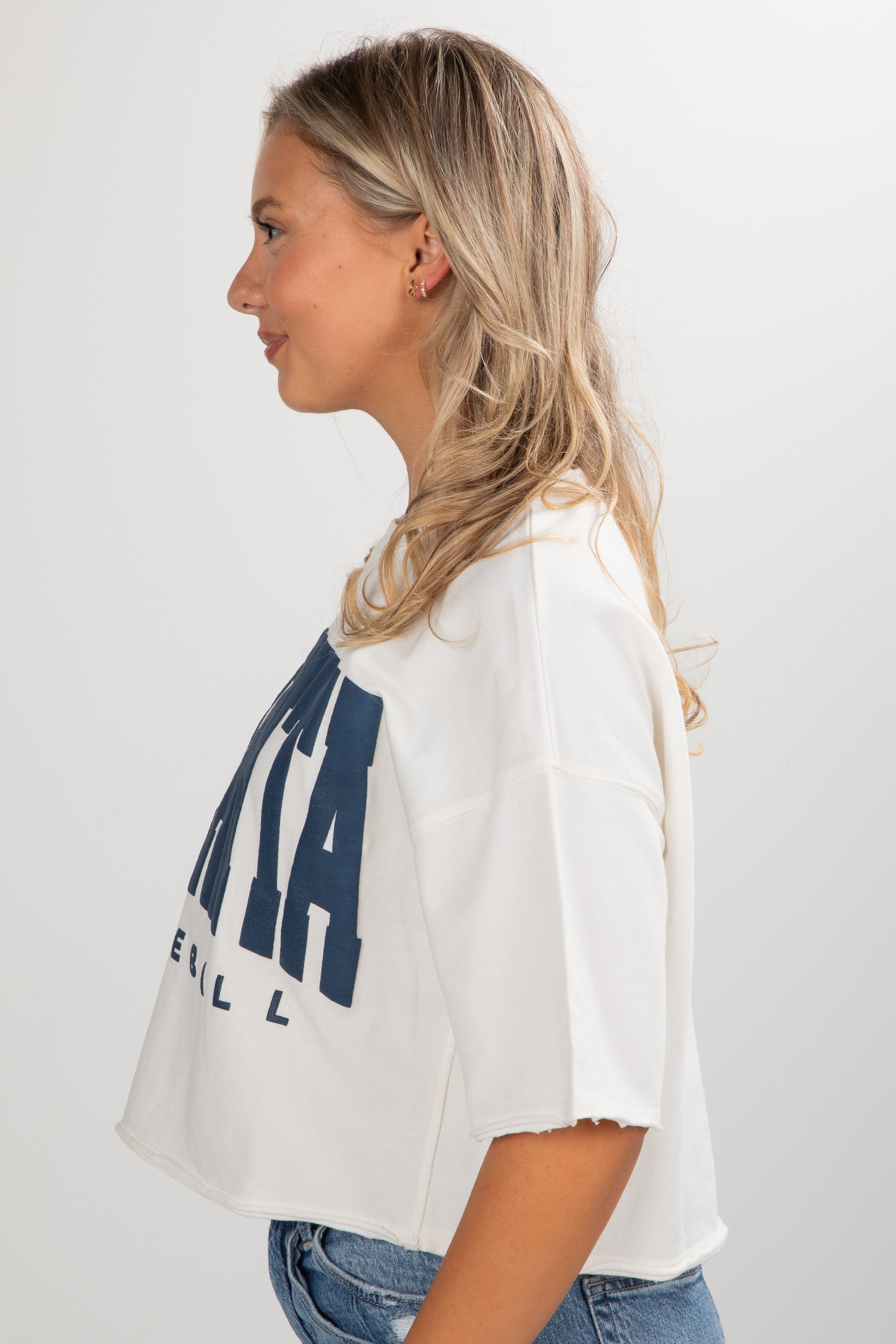White Atlanta Baseball Cropped Tee